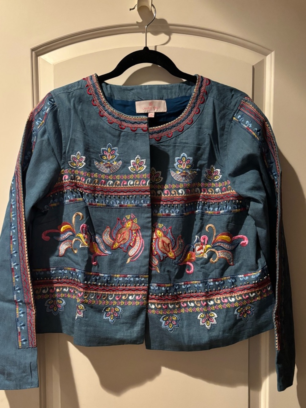 NEW Laurie Felt Embroidered Open-Front Jean Jacket